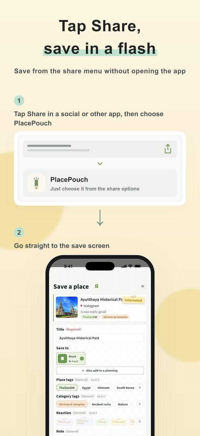 Saving a place from the share menu